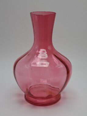 Cranberry Glass Vase Hand Blown Vintage Style Decorative Accent Piece